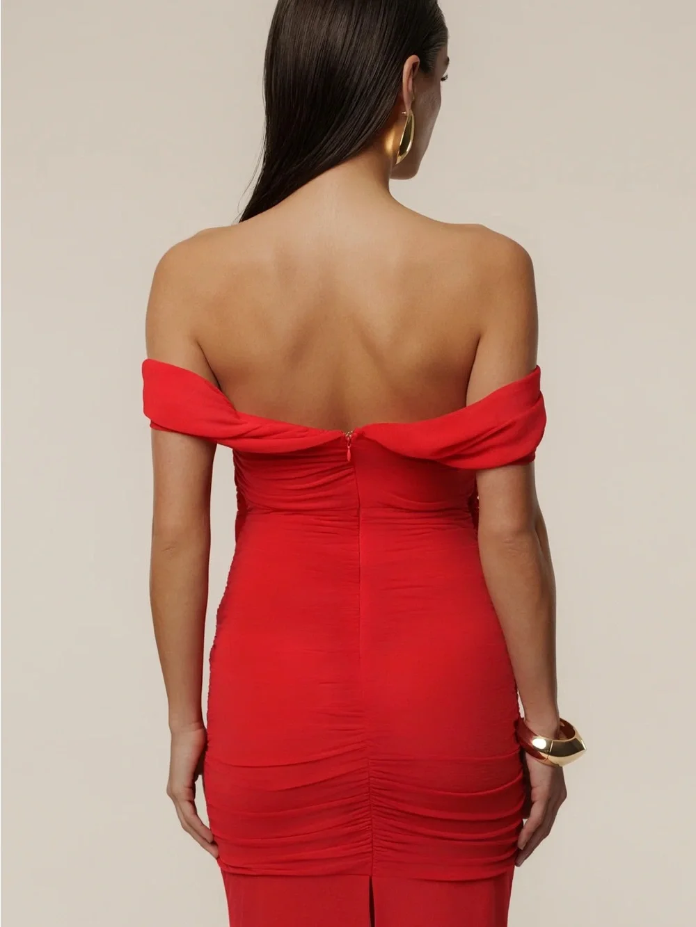 JLUXLABEL Red Strapless Ruched Maxi Dress